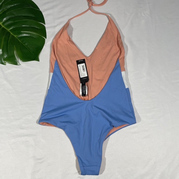 NEW Tavik [ XS ] Chase Colorblock Deep V One-Piece Swimsuit in Sea‎ Blue - Picture 9 of 12